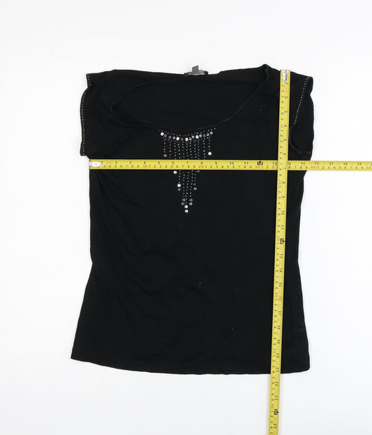 Mexx Womens Black Sleeveless Rhinestone Scoop Neck T-Shirt Medium