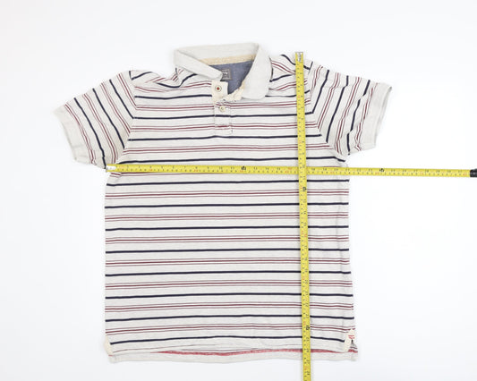FatFace Men's Beige Striped Cotton Polo Shirt L Regular Fit