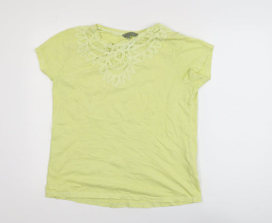 Principles Women’s Green Crochet Neck Cotton T-Shirt Size 12