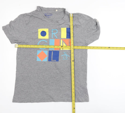 Penguin Mens Grey Graphic Print Cotton T-Shirt Size S