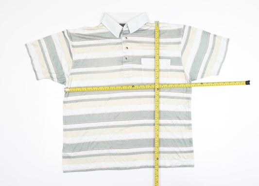 Armando Men's Beige Striped Polo Shirt Size L Short Sleeve Cotton