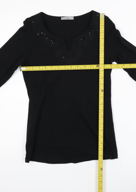 Marks and Spencer Women’s Black Cotton Long Sleeve V-Neck Blouse Size 10