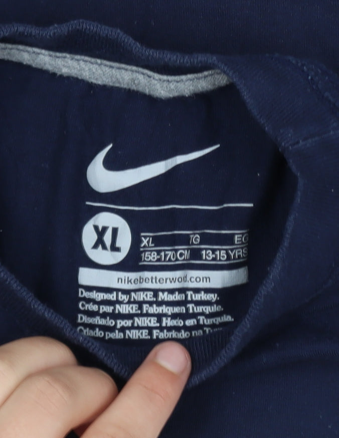 Brand and care label for Nike Teens Blue XL Graphic Just Do It Sports T-Shirt