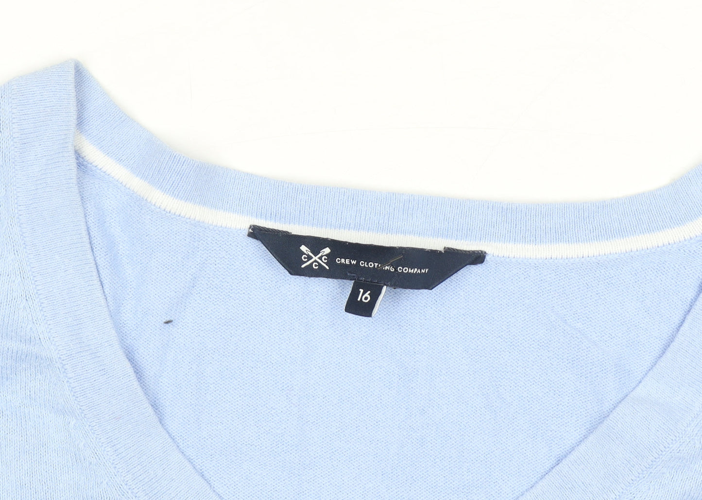 Crew Clothing Company Women Blue V-Neck Cotton Cashmere Jumper Size 16