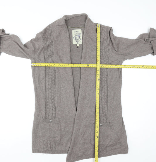 Mantaray Women’s Beige Cable-Knit Cotton Cardigan Size 14