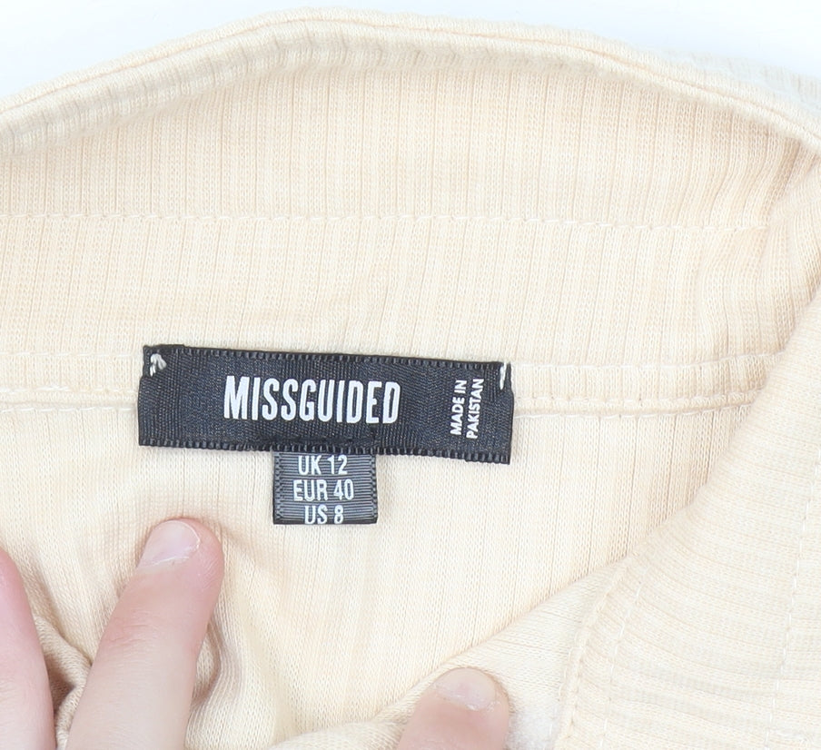 Missguided Women Beige Collared Midi Shirt Dress Size 12