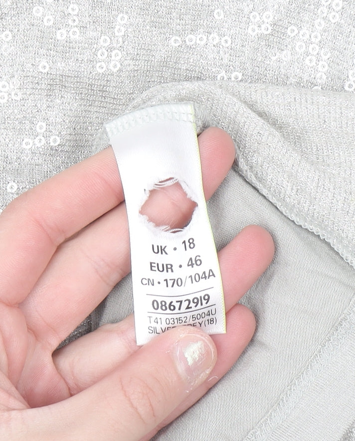 Marks and Spencer Womens Silver Sequin 3/4 Sleeve T-Shirt Size 18