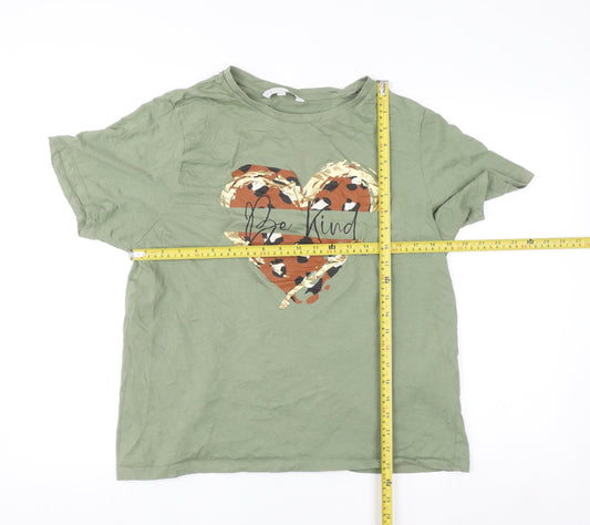 Mara Reya Women’s Green Be Kind Leopard Heart Cotton T-Shirt UK 18