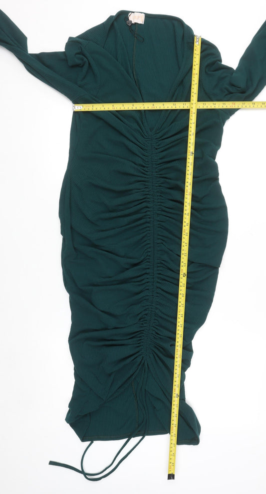 Club L London Women's Green Ruched Bodycon Midi Dress Size 22