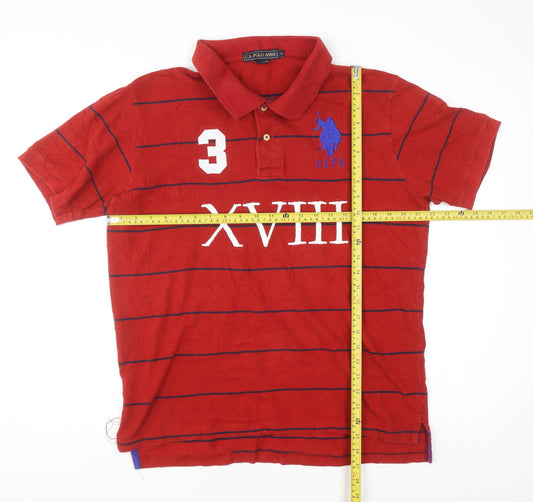 U.S. Polo Assn. Men's Red Striped Cotton Polo Shirt Size L