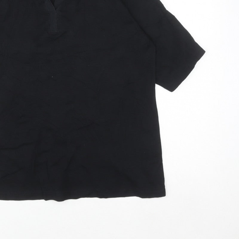 Isle Women Black Blouse Lace Collar Short Sleeve Size 18-20