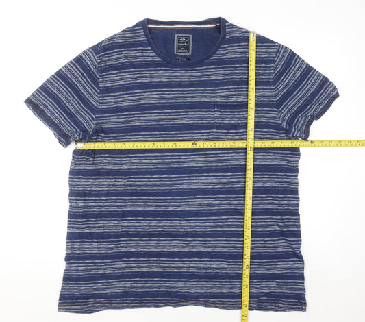 FatFace Men's Blue Striped Crew Neck Cotton Blend T-Shirt XL