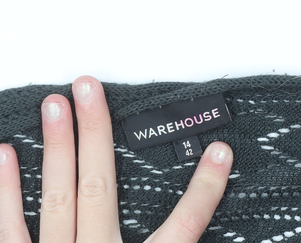 Warehouse Women Black Open Knit Shrug Cardigan UK 14 Acrylic