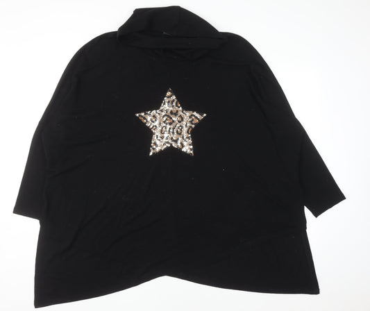 Roman Women Black Sequin Star Poncho Jumper Size 20