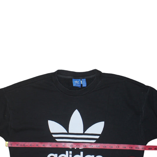 Adidas Womens Black Cotton Pullover Sweatshirt Size 12 Crew Neck Logo Print