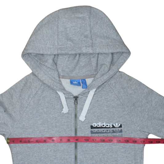 Adidas Womens Grey Full Zip Hoodie Size 8 Classic Fit Logo Print