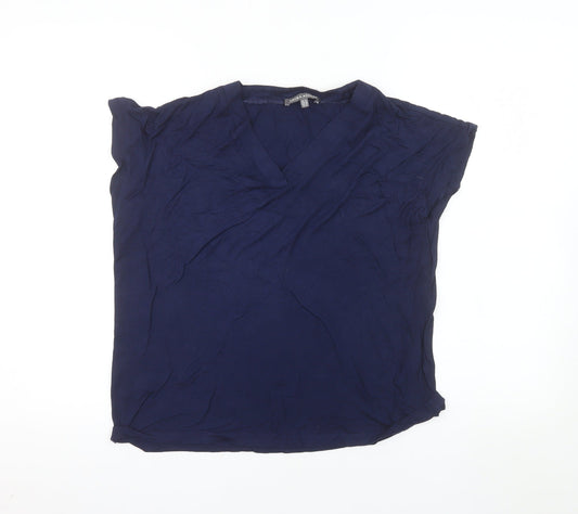 Laura Ashley Women's Blue Viscose Blouse UK 14 V-Neck Short Sleeve