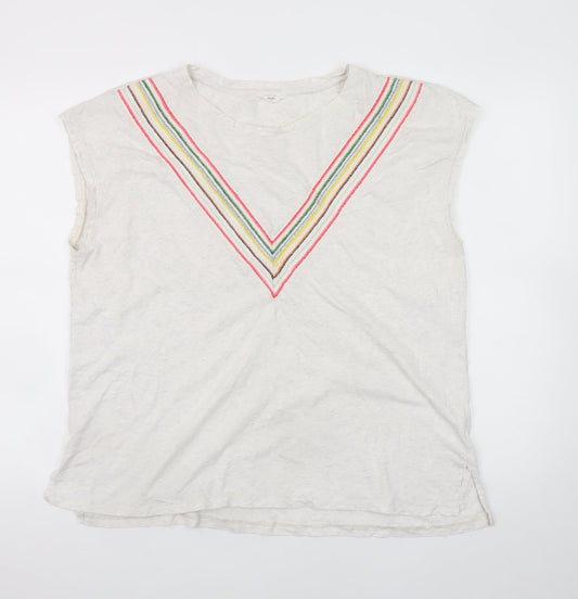 Hush Women’s Ivory Sleeveless Cotton T-Shirt Medium Embroidered Rainbow