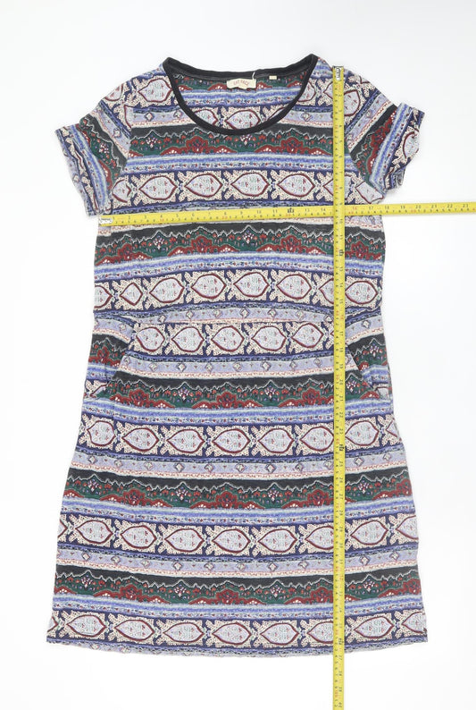 Fat Face Women Multicoloured Size 12 T-Shirt Dress Geometric Jersey