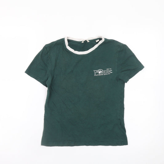 Jack Wills Womens Green Ringer T-Shirt UK 10 Short Sleeve Cotton Modal
