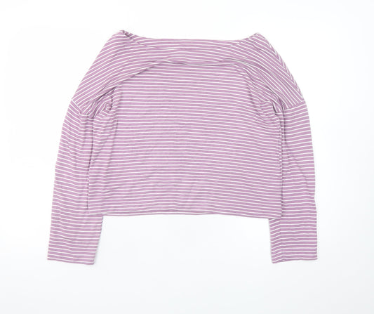Boden Women Purple Striped Boat Neck Long Sleeve Top Size 10