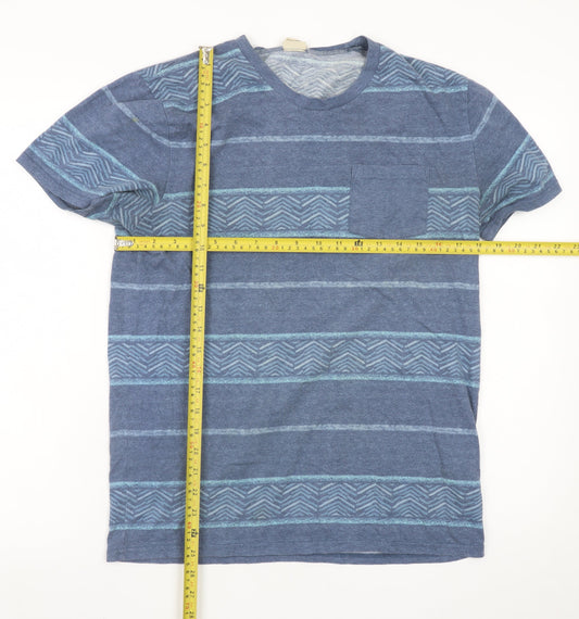Hollister Men's Blue Striped Crew Neck T-Shirt Size M Cotton Blend