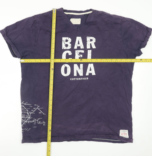Cottonfield Men's Purple Barcelona Graphic V-Neck T-Shirt XL