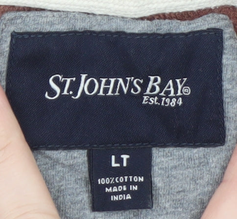 St. John's Bay Men's Brown Henley Long Sleeve T-Shirt LT