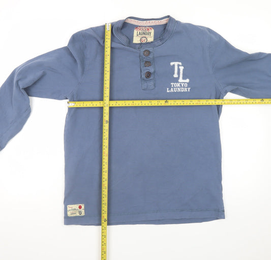 Tokyo Laundry Men's Blue Henley Long Sleeve Cotton T-Shirt Size L