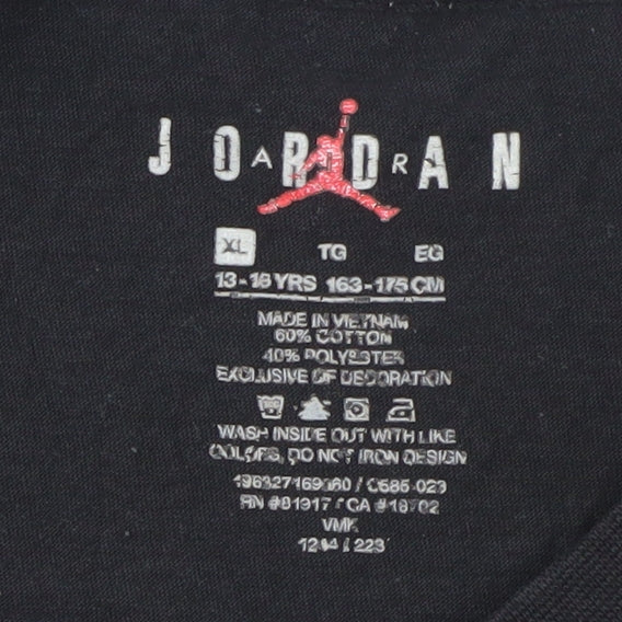 Brand and care label for Jordan Teens Black XL Graphic Sports T-Shirt Air Flight 23 Cotton Blend