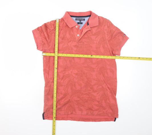 Tommy Hilfiger Men's Red Floral Cotton Polo Shirt Size S