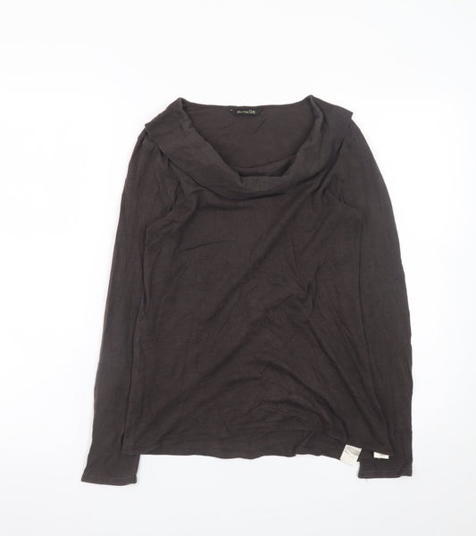 Massimo Dutti Women Brown Long Sleeve Cowl Neck Lyocell T-Shirt Size 12