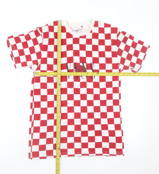 Vans Men’s Red Check Crew Neck Cotton T-Shirt Size S