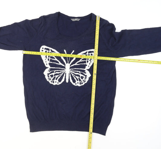 BHS Women's Blue Butterfly Cotton Long Sleeve Pullover Jumper Size 14