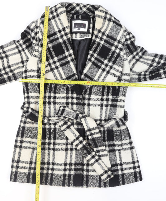 Marks and Spencer Per Una Women's Black Check Belted Coat Size 16
