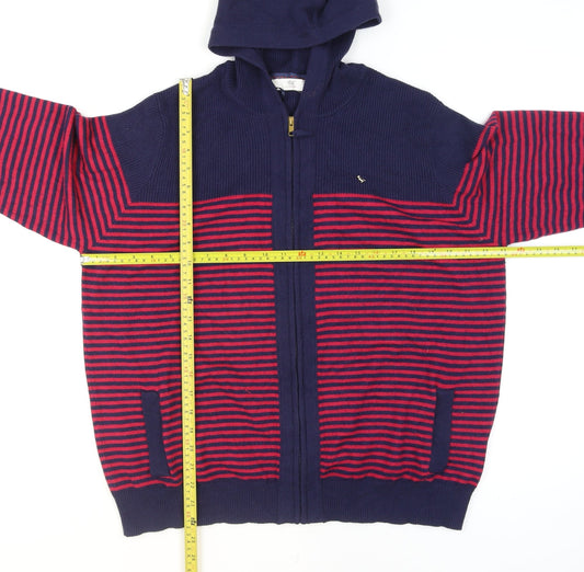 ISLE Womens Blue Red Striped Hooded Full Zip Knit Jumper Size 18-20