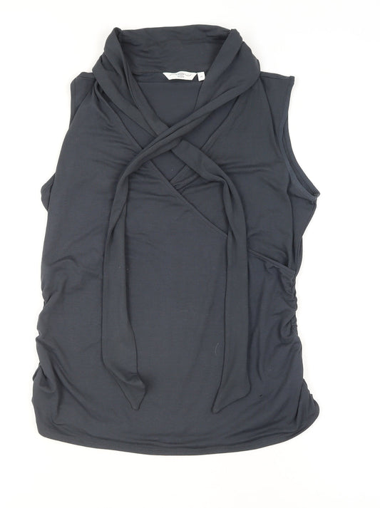 Look Women's Black Jersey Wrap Sleeveless Cowl Neck Tank Top Size 18
