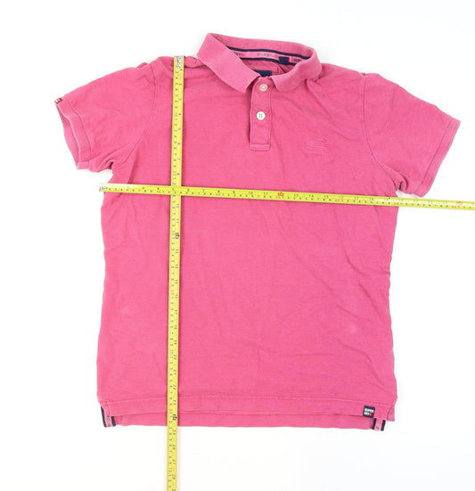 Superdry Men’s Pink Cotton Short Sleeve Polo Shirt Size L