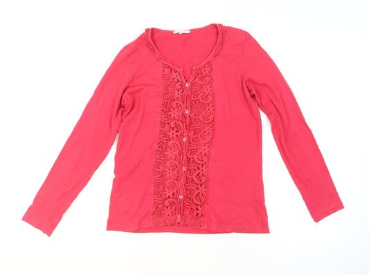 Lakeland Women's Pink Crochet Button Long Sleeve Tunic Blouse Size 12