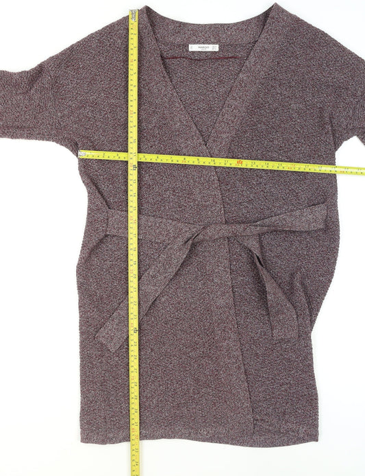 Mango Women’s Purple Knit Belted Cardigan Size 12 V-Neck 3/4 Sleeve