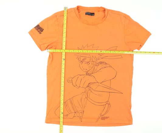 Bershka Men’s Orange Naruto Graphic Anime Short Sleeve T-Shirt Size S