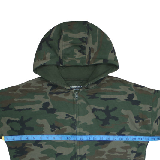 Primark Boys Green Camouflage Full Zip Hoodie 14-15 Years Cotton Blend