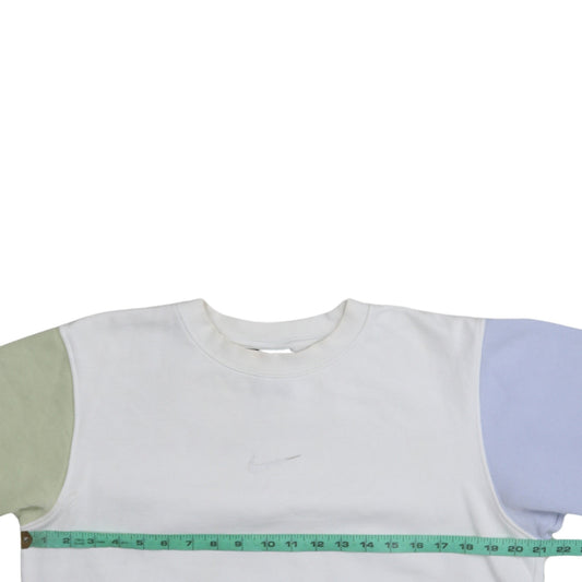 Nike Womens XS Colourblock Crew Neck Pullover Sweatshirt White Green Blue