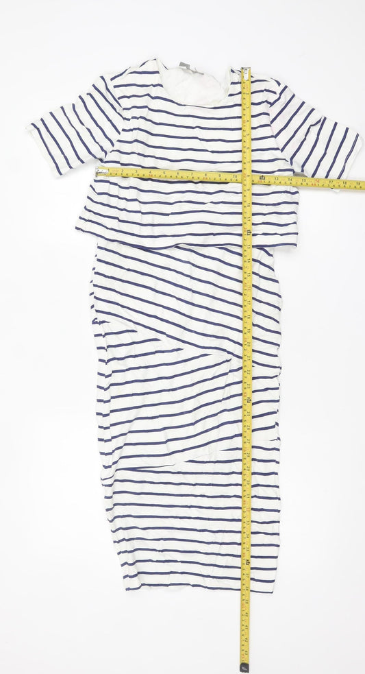 ASOS Women’s White Blue Striped Bodycon Midi Dress Size 6