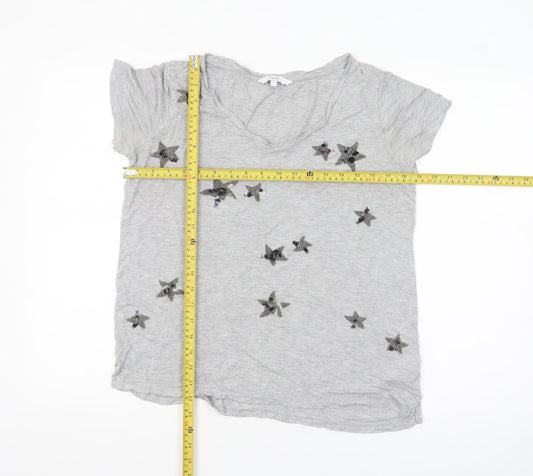Next Women’s Grey Beaded Star T-Shirt Size 12 Short Sleeve Viscose