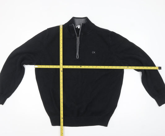 Calvin Klein Mens Black XL 1/2 Zip High Neck Cotton Knit Jumper