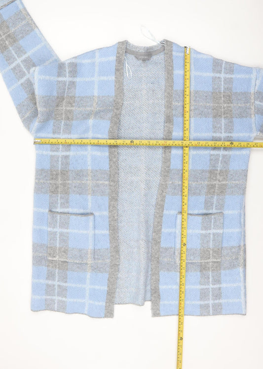 Principles Women Blue Check Knit Cardigan Size 18 Open Front