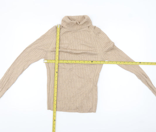 Next Women Beige Roll Neck Ribbed Knit Jumper Size S
