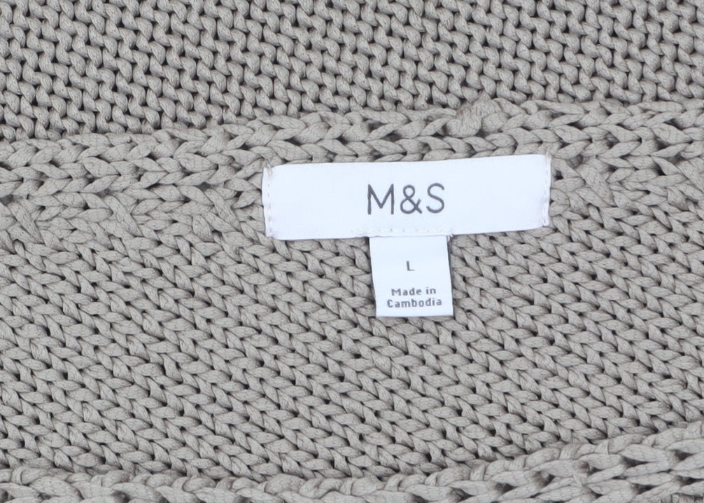 Marks and Spencer Women Beige L Chunky-Knit Asymmetrical Jumper