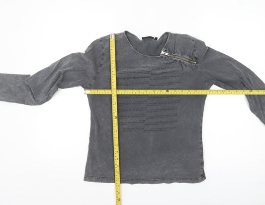 DKNY Jeans Women's Grey Long Sleeve Zip Accent Cotton T-Shirt Size L